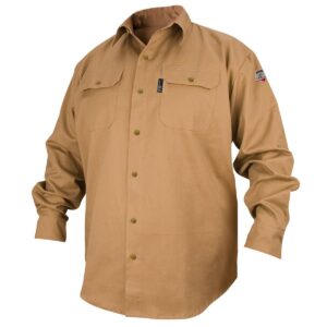 Black Stallion FS7-KHK Khaki Flame Resistant Long Sleeve Woven Shirt